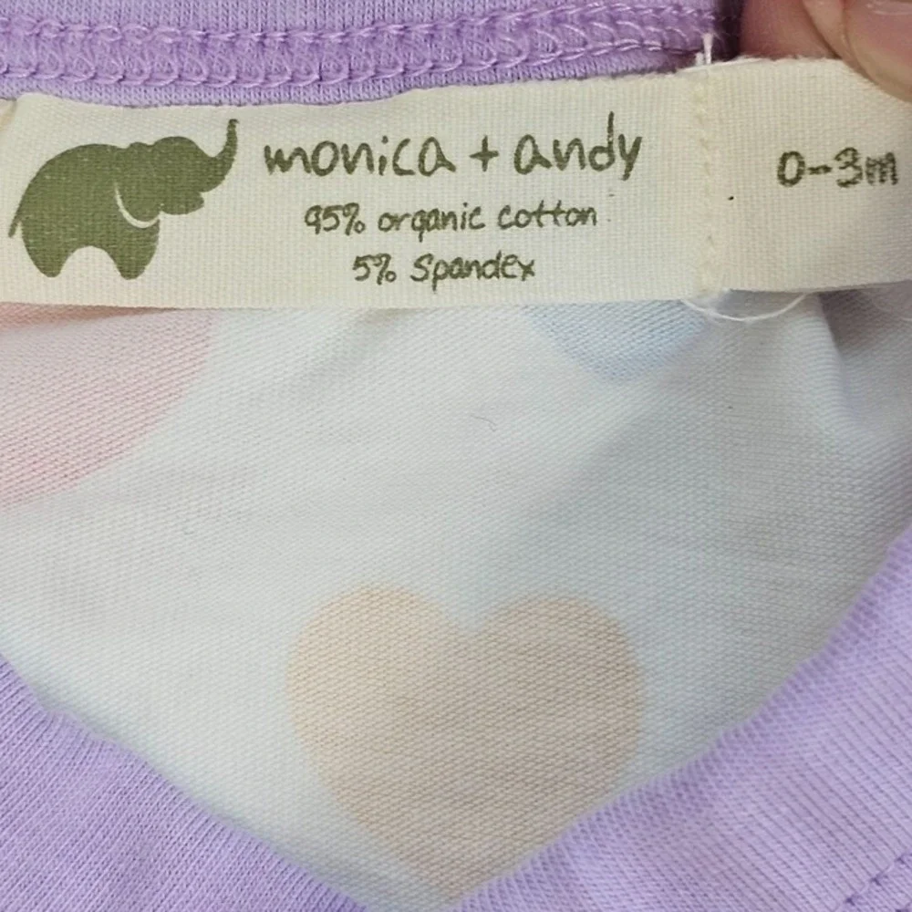 Baby 0-3M Monica + Andy Kimono Romper Set Purple Hearts Unicorn Organic Cotton‎